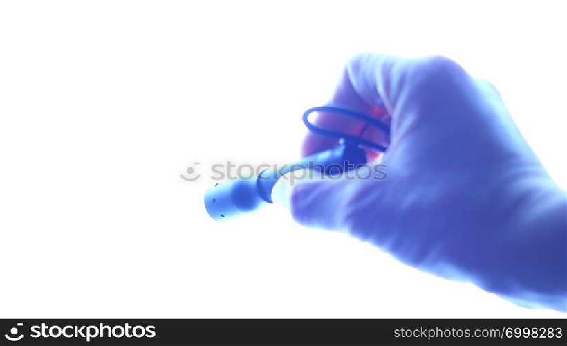 Male palm hand with flashlight