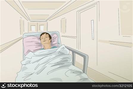 Male patient in a hospital bed