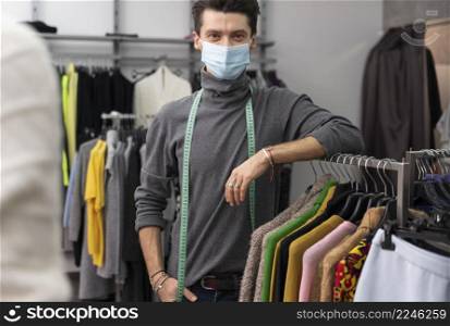 male personal shopper with mask working