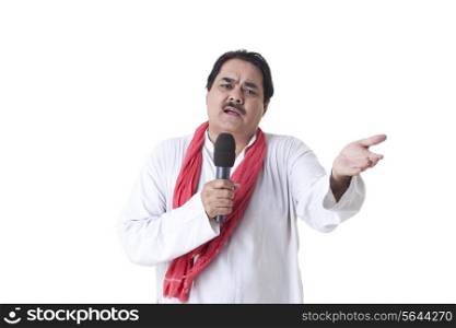 Male politician with microphone