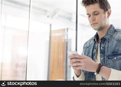 Male professional texting on smartphone in office