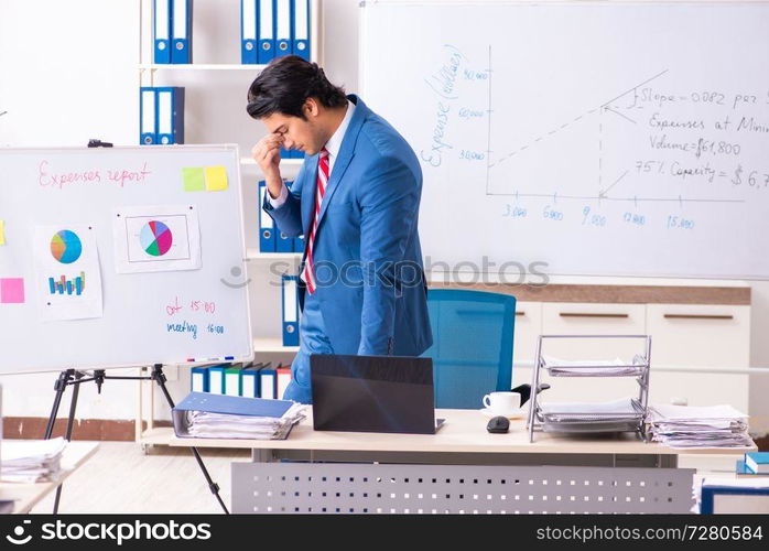 Male sales analyst in front of the whiteboard 