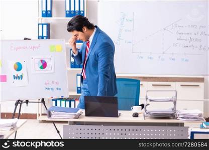 Male sales analyst in front of the whiteboard 