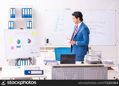 Male sales analyst in front of the whiteboard 