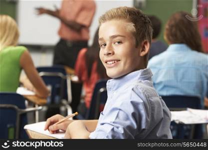 Male Teenage Pupil In Classroom
