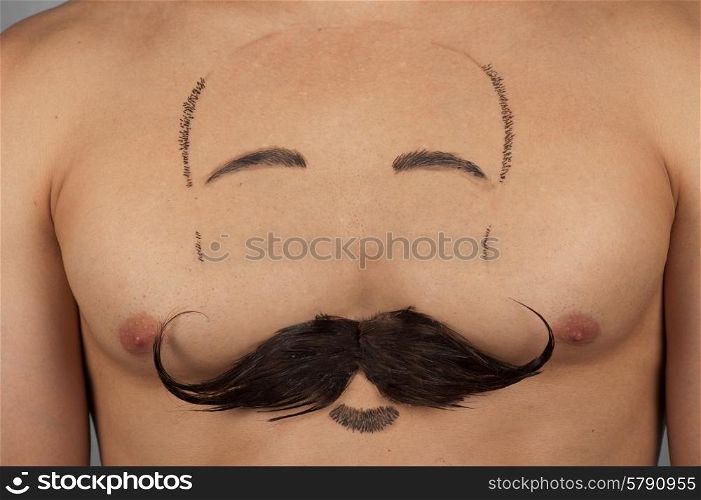 male torso. male torso with moustache and beard at chest