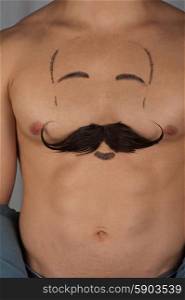 male torso. male torso with moustache and beard at chest