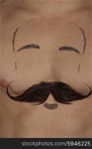 male torso with moustache and beard . male torso with moustache and beard at chest