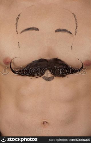 male torso with moustache and beard. male torso with moustache and beard at chest