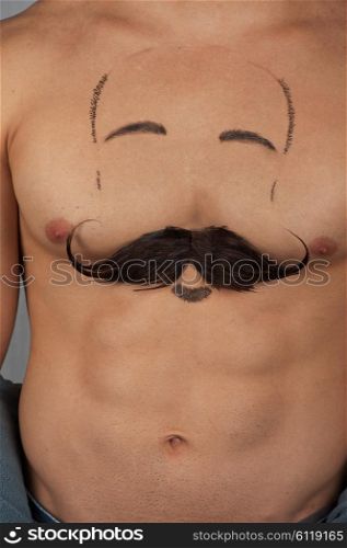 male torso with moustache. male torso with moustache and beard at chest