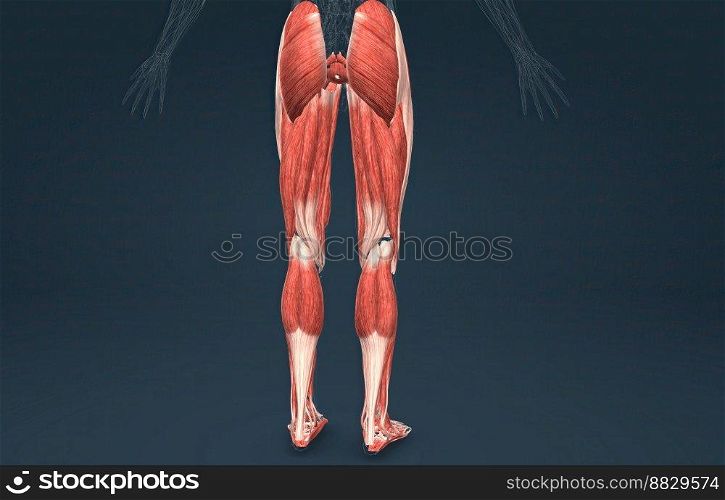 Male uscles of the lower limb 3D illustration. Male muscles of the lower limb