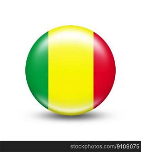 Mali country flag in sphere with white shadow - illustration. Mali country flag in sphere with white shadow