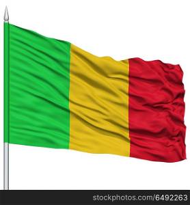 Mali Flag on Flagpole , Flying in the Wind, Isolated on White Background