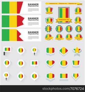 mali independence day, infographic, and label Set.