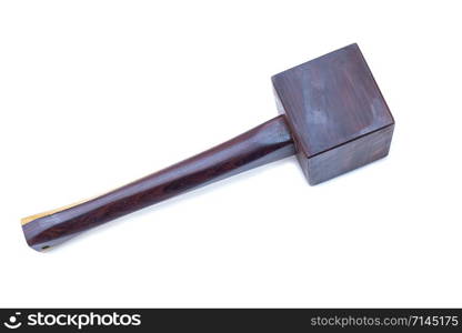 Mallet hammer made of burl wood tools for used by carpenter in workshop on isolated white blackground