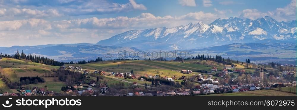 Malopolska Panorama with snowy Tatra mountains in spring