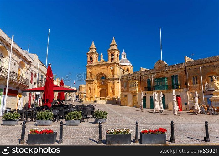 Malta. Marsaxlokk. Central square.. Central square in the old fishing village Marsaxlokk. Malta.