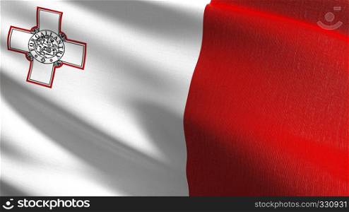 Malta national flag blowing in the wind isolated. Official patriotic abstract design. 3D rendering illustration of waving sign symbol.