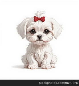 maltese miniature small dog puppy in cartoon style on white background