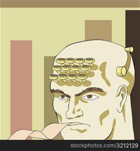 Man&acute;s head in the form of an adding machine