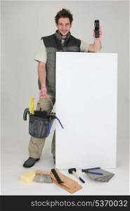 Man advertising his tiling services