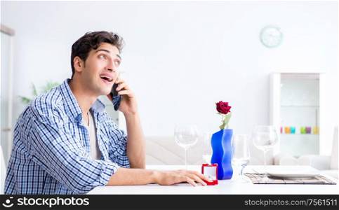 Man alone preparing for romantic date with his sweetheart. The man alone preparing for romantic date with his sweetheart