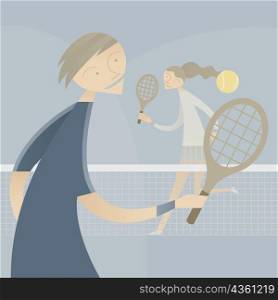 Man and a woman playing tennis