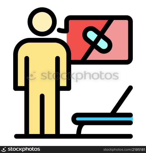 Man and crossed pill icon. Outline man and crossed pill vector icon color flat isolated. Man and crossed pill icon color outline vector