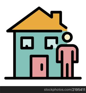 Man and house icon. Outline man and house vector icon color flat isolated. Man and house icon color outline vector