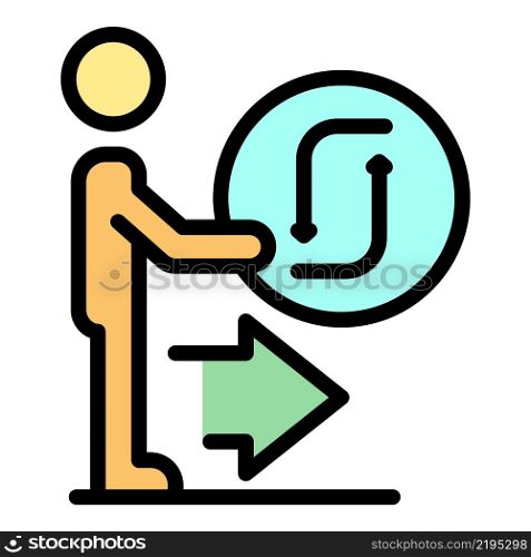 Man and reconnect sign icon. Outline man and reconnect sign vector icon color flat isolated. Man and reconnect sign icon color outline vector
