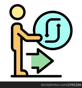 Man and reconnect sign icon. Outline man and reconnect sign vector icon color flat isolated. Man and reconnect sign icon color outline vector