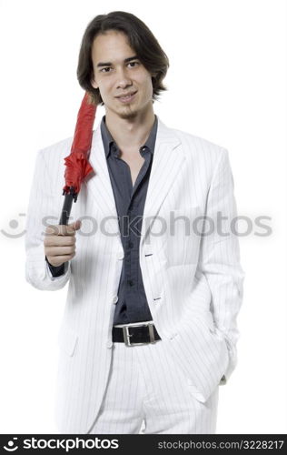 Man And Red Umbrella