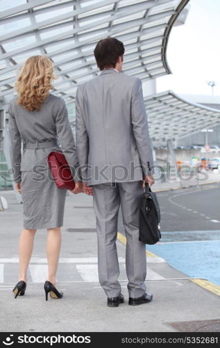 Man and woman at the airport
