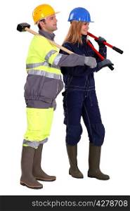 Man and woman construction workers