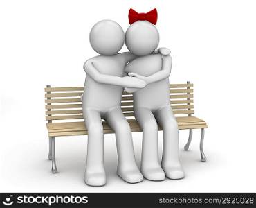 ""Man and woman in love on a bench (love, valentine day series; 3d isolated characters)""