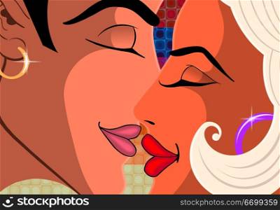 man and woman kissing illustration