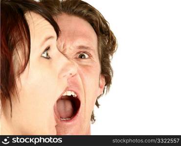 Man and woman screaming. Focus on man&acute;s face.