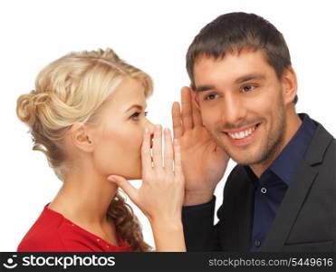 man and woman spreading gossip (focus on man)