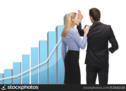 man and woman with big 3d graph