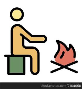 Man at campfire icon. Outline man at campfire vector icon color flat isolated. Man at campfire icon color outline vector
