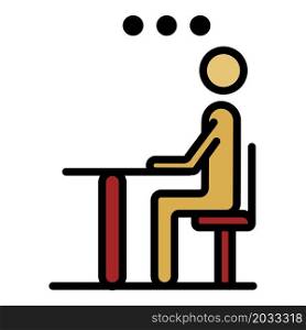 Man at desktop icon. Outline man at desktop vector icon color flat isolated. Man at desktop icon color outline vector