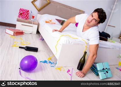 Man at home after heavy partying