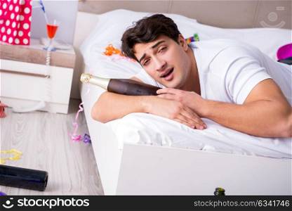 Man at home after heavy partying