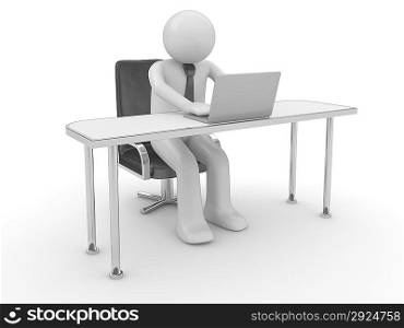 ""Man at workplace (people at office, stuff, manager series; 3d isolated character)""