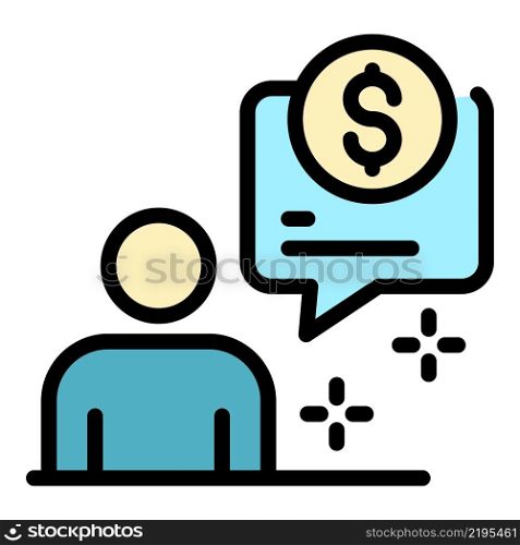 Man, bubble and coin icon. Outline man, bubble and coin vector icon color flat isolated. Man, bubble and coin icon color outline vector