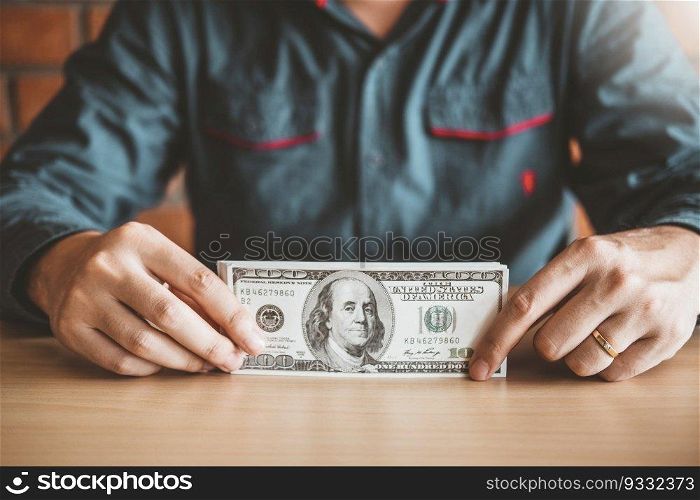 Man calculator Accounting Calculating with US Dollar money growing saving money