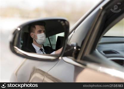 man car mirror with mask