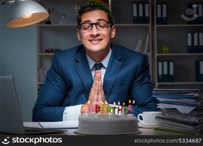 Man celebrating birthday in the office