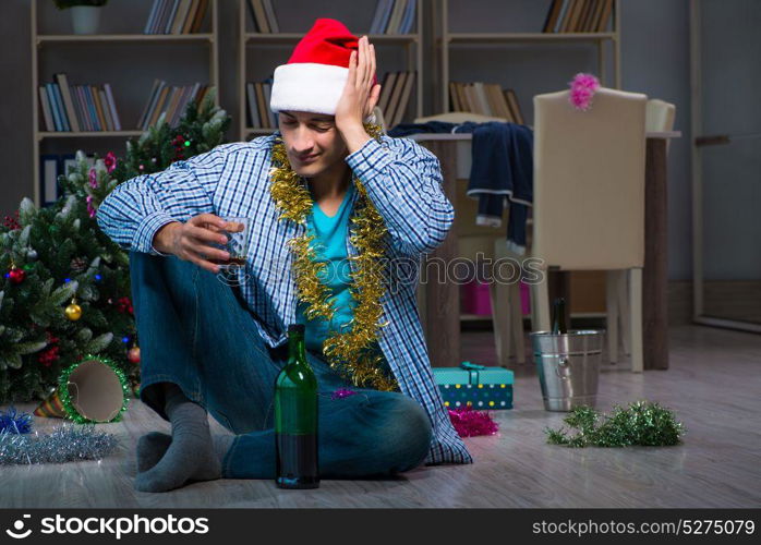 Man celebrating christmas at home alone