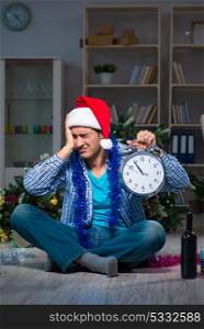 Man celebrating christmas at home alone
